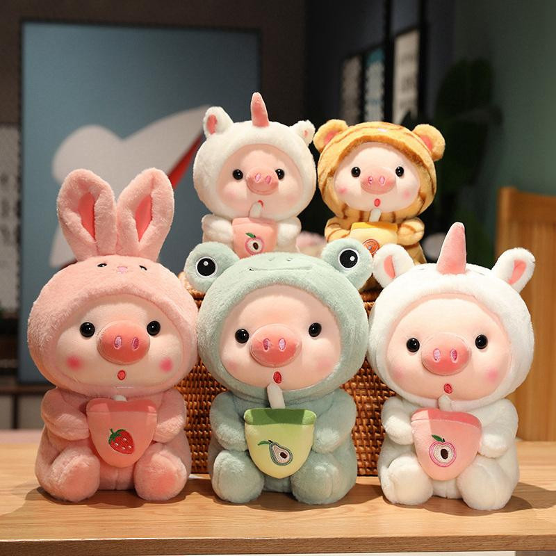 GDzaccly Milchtee Einhorn Frosch Tiger Kaninchen Boba Tee Schwein Plüsch Puppe Rosa - Bild 2