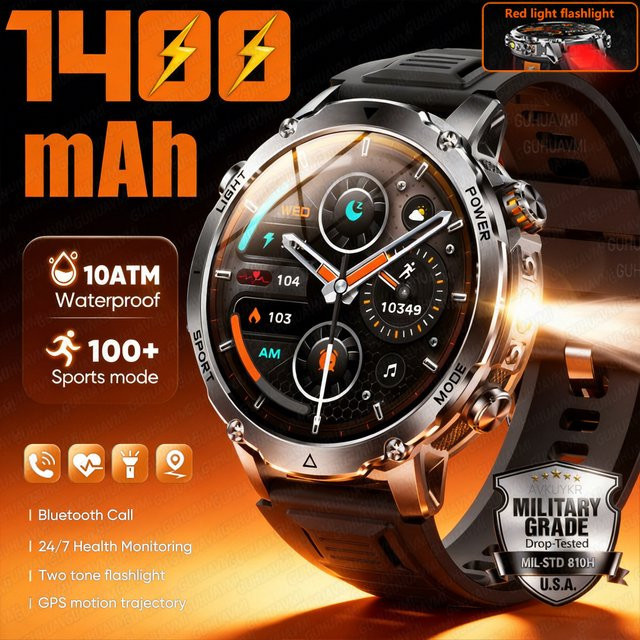 GUHUAVMI Smartwatch, Schwarz, Herren, Wasserdicht, Herzfrequenzmesser - Bild 1