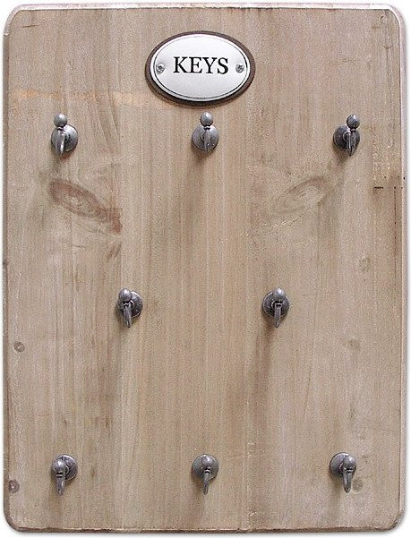 Schlüsselbrett Keys mit 8 Haken aus Holz im Landhausstil, Farbe Braun, B: 25 cm, H: 33 cm - Bild 1