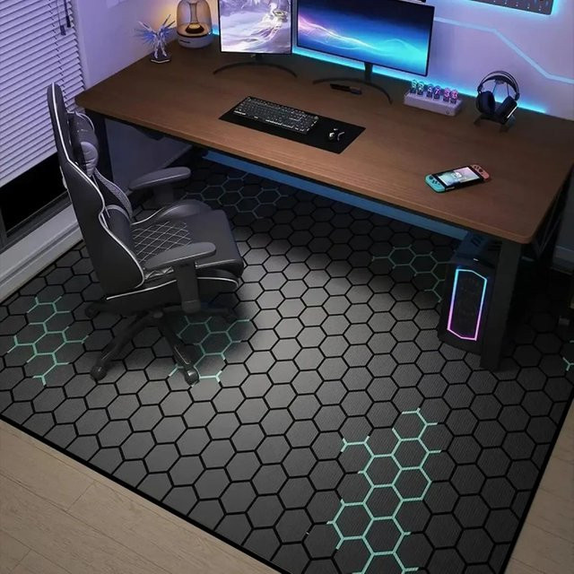 VIKAMA Cyberpunk Honeycomb Gaming-Teppich in Schwarz, rutschfester und verschleißfester Computer-Stuhlmatte im modernen geometrischen Design - Bild 1