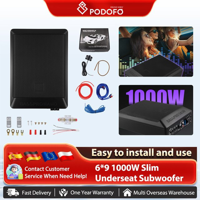 Podofo 1000 W Untersitz-Subwoofer-Soundsystem mit Verstärker für 12 V Auto und LKW in Schwarz - Bild 1