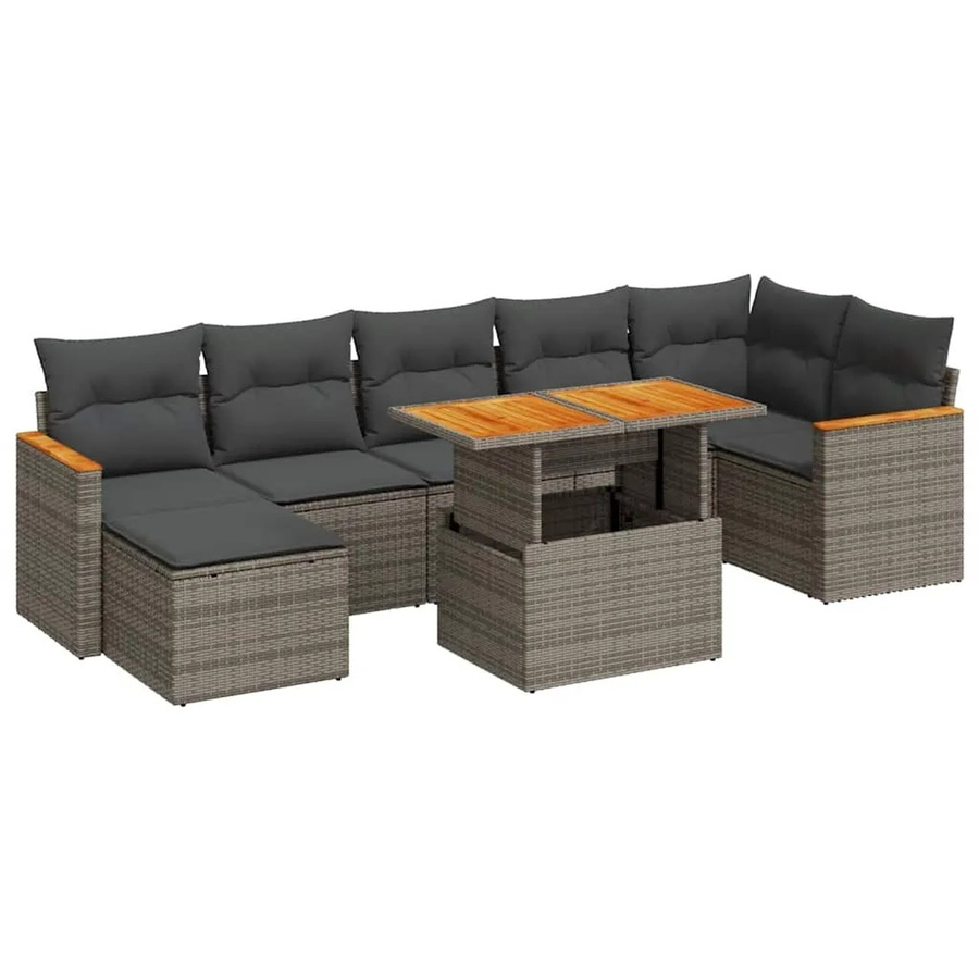 vidaXL 8-teilige Garten-Sofagarnitur aus Poly-Rattan und Akazienholz in Grau mit Kissen - Bild 2