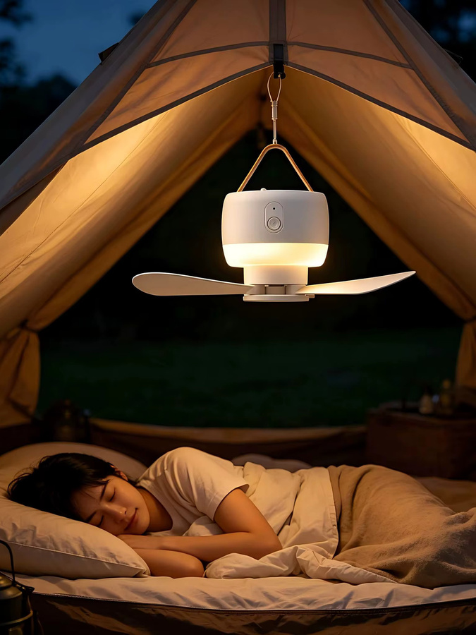 TENGKESi Outdoor-Camping-Deckenventilator mit Fernbedienung und Beleuchtung, USB, tragbar, Farbe: Weiß - Bild 6