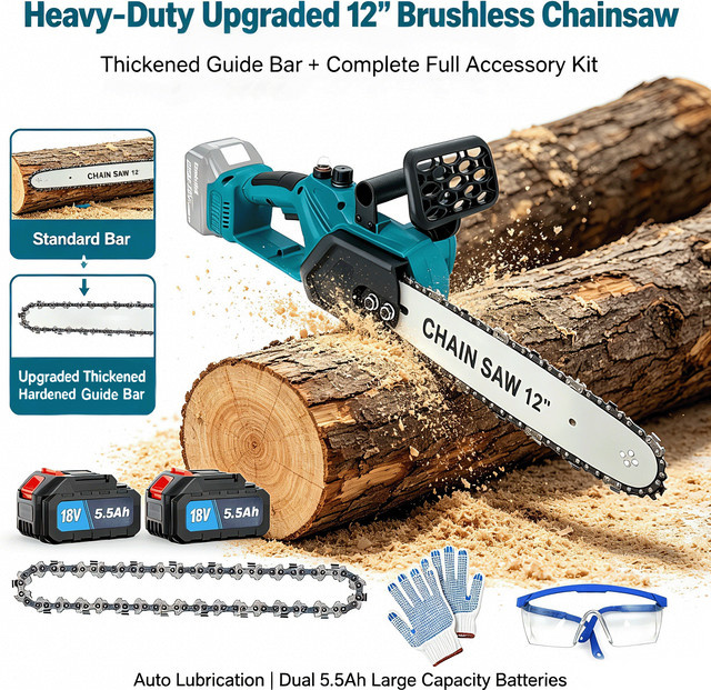 Makita 12-Zoll Akku-Kettensäge 400W Komplettset mit zwei Akkus und Sicherheitszubehör kompatibel mit Makita 18V - Bild 1