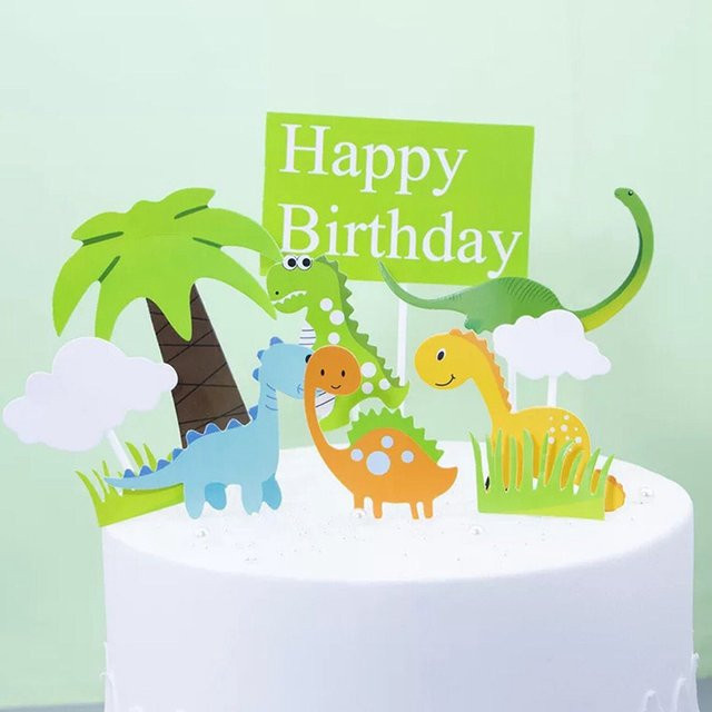 Alivparty Dinosaurier Kuchen Topper Set mit Kokospalmen aus Papier für Kindergeburtstag und Baby Shower in Mehrfarbig - Bild 1