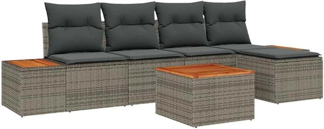 vidaXL Garten-Sofa-Set aus Poly Rattan in Grau mit 6-teiliger Polstergarnitur und Stauraum - Bild 1