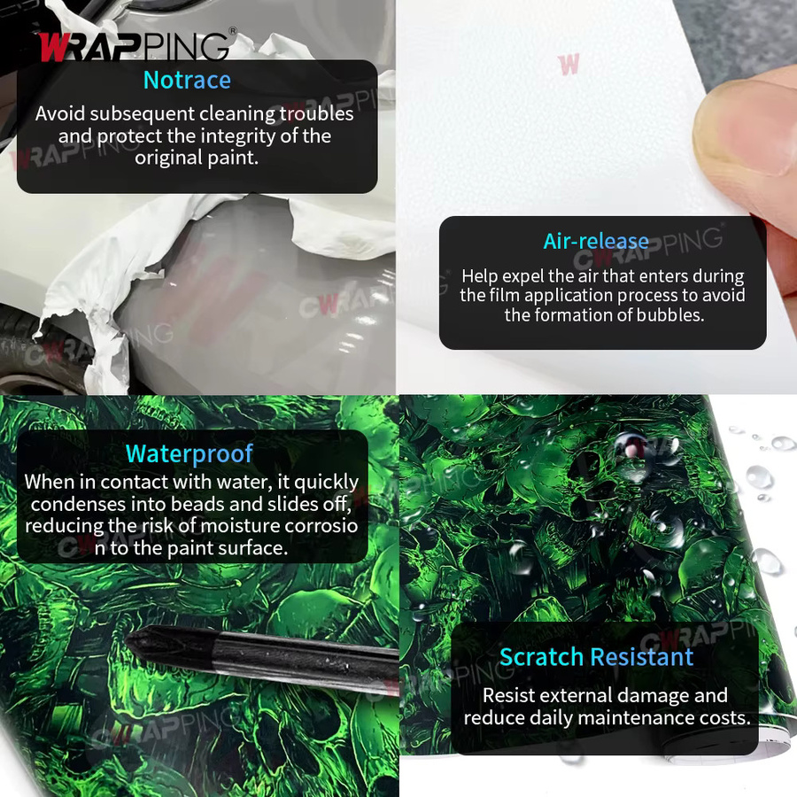 Wasserdichte Vinyl Folie mit Schädel-Textur für Auto und Motorrad in Grün - Bild 6