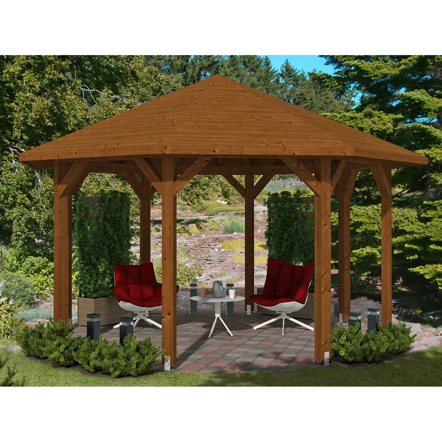 Skan Holz Pavillon Nice 2 aus Leimholz in Nussbaum Braun B/T/H: 484 x 484 x 330 cm - Bild 2