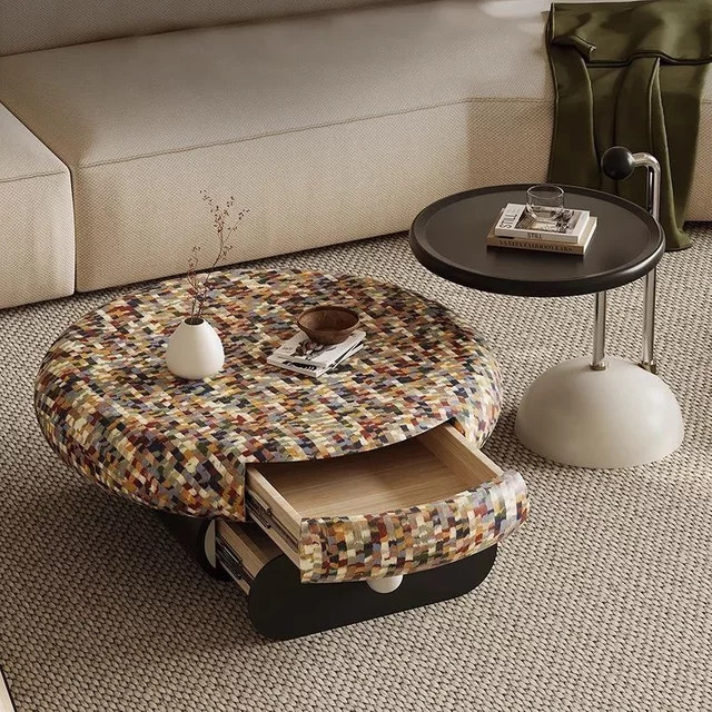 OVOZI Couchtisch Modern Rund mit Lift-Mechanismus und Abstract-Design in Multicolour - Bild 1