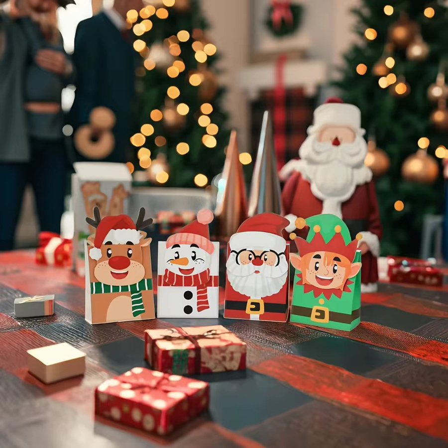 Set aus Weihnachts-Süßigkeitsboxen in 4 verschiedenen Stilen, bunte Snackboxen aus Papier für deine Weihnachtsparty und als Partydekoration - Bild 2