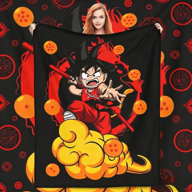 Dragon Ball Z Fleece-Wurfdecke mit Son Goku und Son Gohan Motiv, flauschige Plüschdecke in Multicolour für Bett und Couch - Bild 1