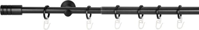 Ondeco Gardinenstange ausziehbar 1-lauf zur Wandmontage mit Ringen und Endstück Rille, Schwarz, Breite: 160-280 cm - Bild 1