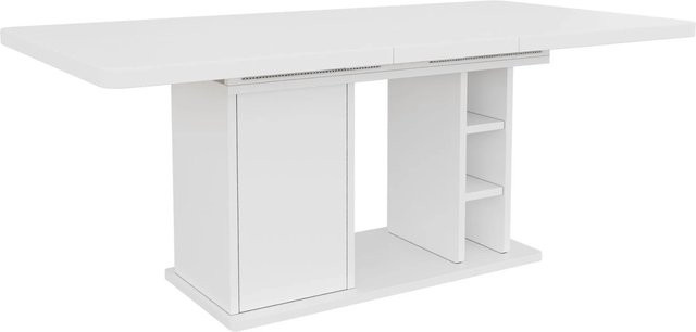 Merax Esstisch ausziehbar in Weiß mit Stauraum, modern und rechteckig, B/T/H: 140 bis 180 x 80 x 75 cm - Bild 1