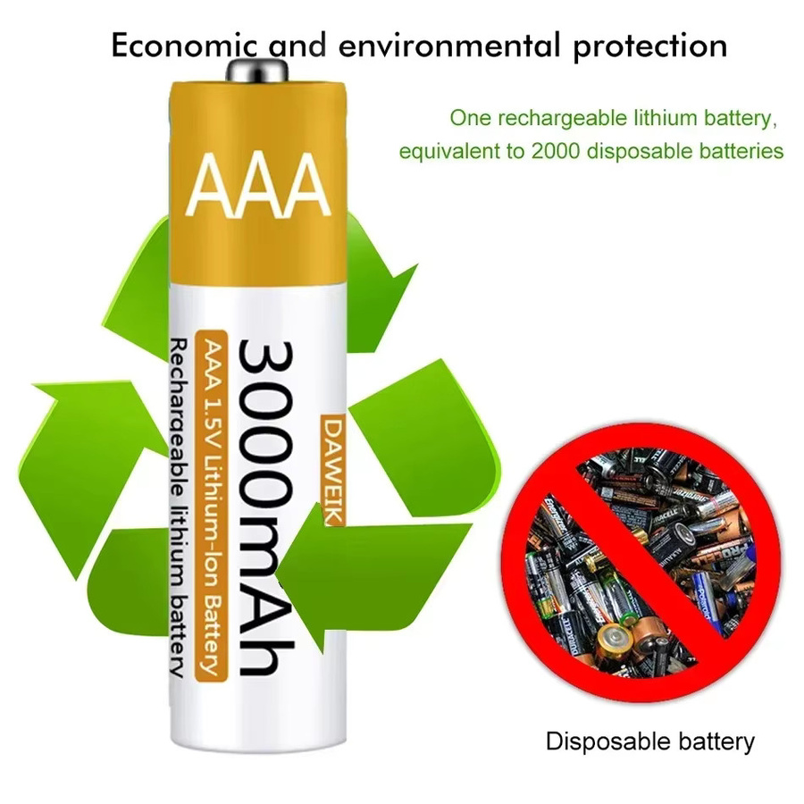DAWEIKALA Wiederaufladbarer AAA Lithium-Ionen-Akku mit 3000 mAh und USB-C Anschluss, 1,5 V - Bild 3