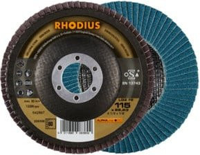 RHODIUS ALPHAline LGZ F2 Fächerschleifscheibe Blau Durchmesser: 115 mm, Bohrung: 22,23 mm, Körnung: K60 - Bild 1