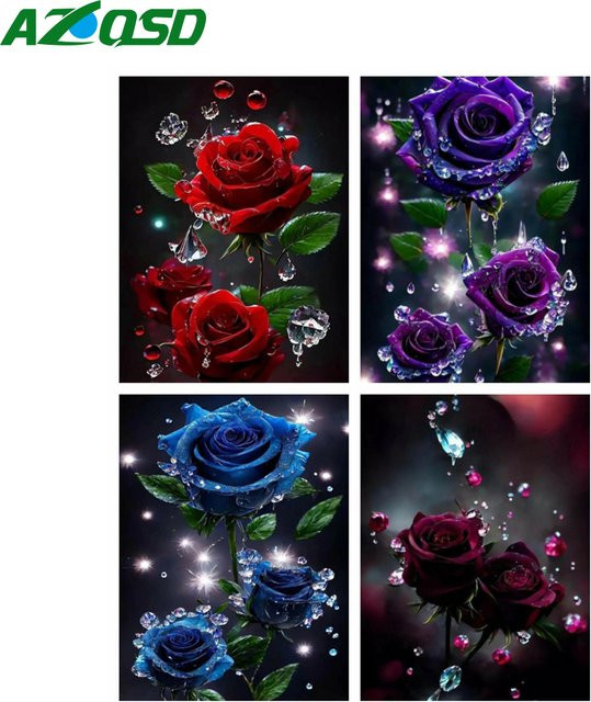 AZQSD Diamant-Gemälde Rose in Pink, Floral Motiv mit runden Strasssteinen, B/H: 30 x 40 cm - Bild 1