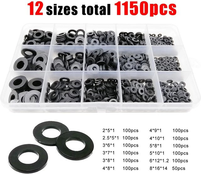 SCREWHOME Nylon Unterlegscheiben Set aus Kunststoff, Flache Distanzringe und Isolationsdichtungen, 1150 Teile, Sortiment in Weiß und Schwarz, Größen M2 bis M8 - Bild 1
