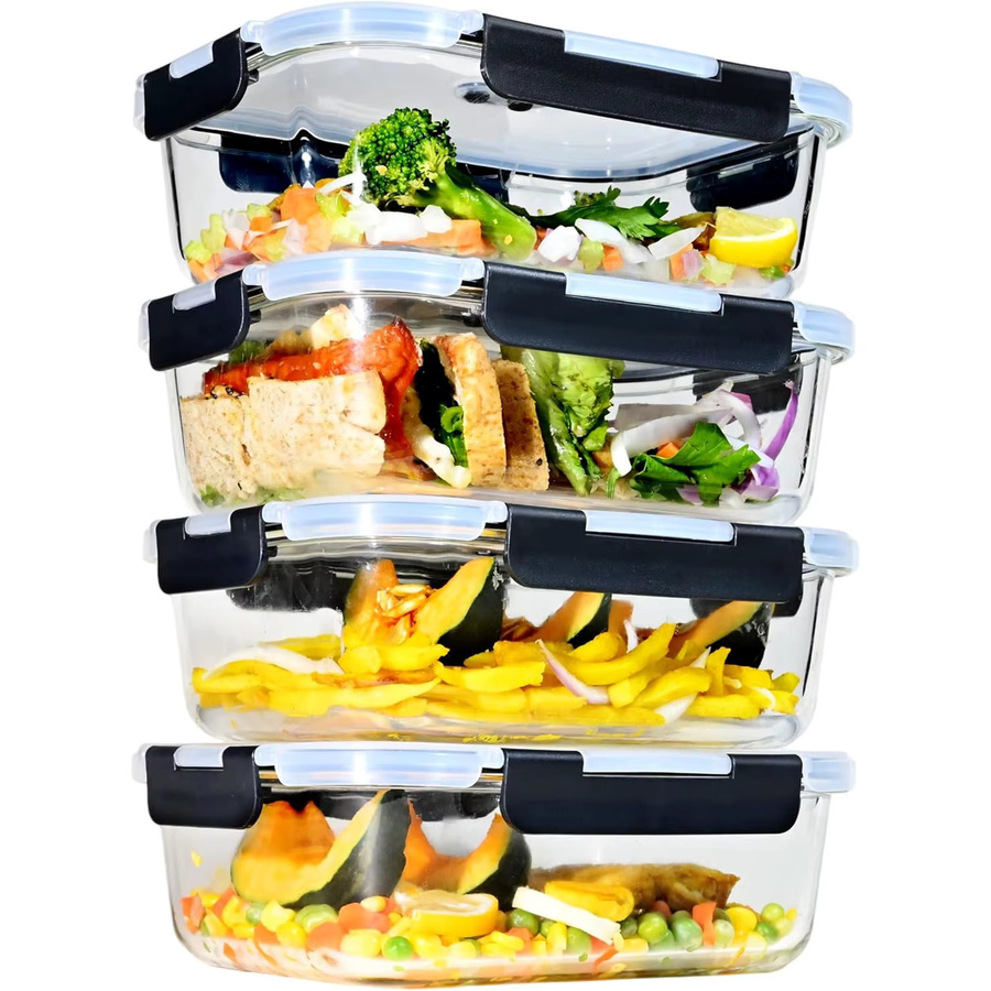 SAEIV Glas-Lebensmittelbehälter Set mit Dampfventilen, luftdicht und BPA-frei, transparent, 1520 ml und 640 ml - Bild 2