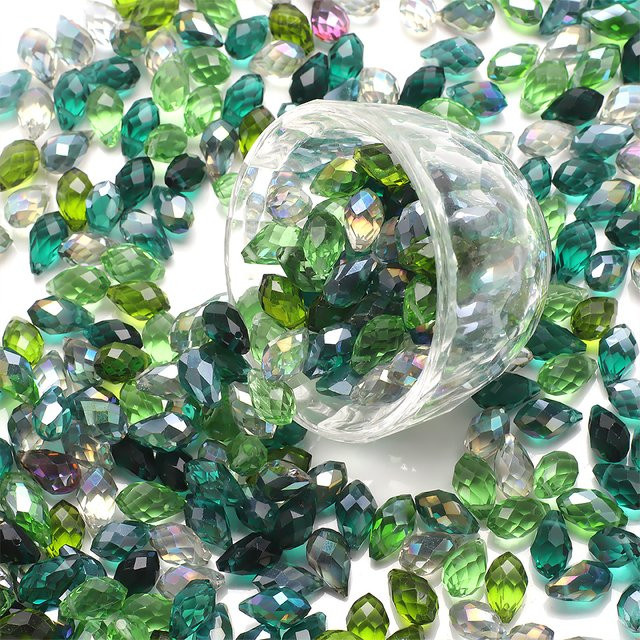 YUANZHIRUN Perlen, Grünes Kristallglas, Facettierte Teardrop, 8x13mm - Bild 1