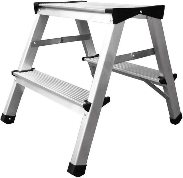 PROREGAL Doppelseitige Aluminium-Stufenstehleiter mit 4 Stufen und 125 kg Tragkraft in Silber oder Schwarz - Bild 1