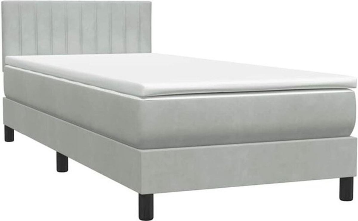 Vidaxl Boxspringbett mit Matratze aus Samt in Grau, B/T/H: 80 x 210 cm - Bild 1
