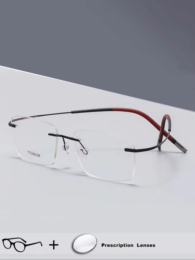 EOOUOOE Korrektionsbrille, randlos, Titan, rechteckig, Herren, Silber - Bild 2
