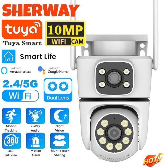 Tuya 4K Dual-Objektiv PTZ Sicherheitsschleuse mit 10X Zoom, 5G Wifi und Menschlicher Erkennung, Weiß - Bild 1