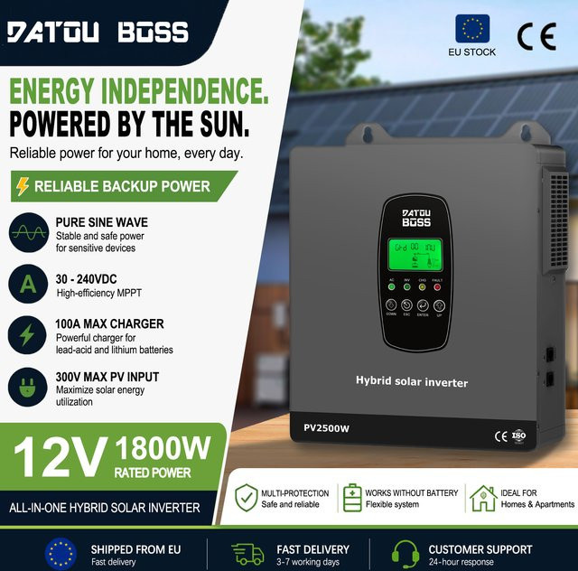 DATOUBOSS 12V 1800W Hybrid-Solarwechselrichter mit integriertem MPPT-Laderegler für Solaranlagen im Haushalt - Bild 1