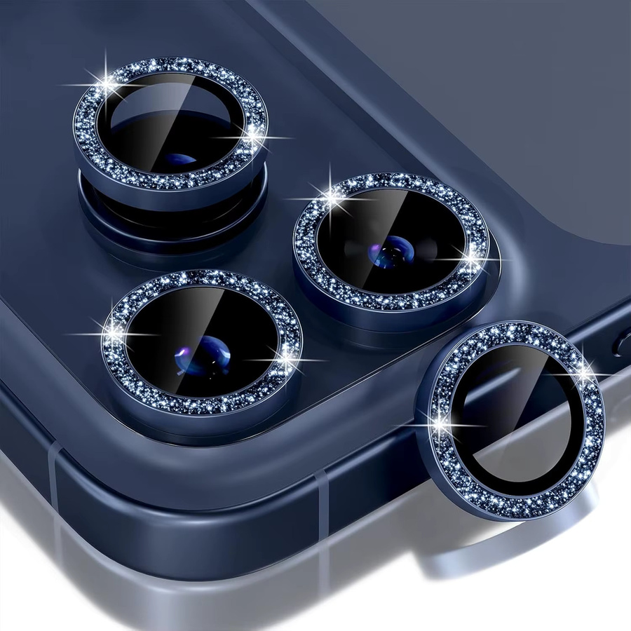 Kamera Objektiv Schutz Glas mit Gold Glitzer Diamant und Metall Ring für Apple iPhone 17 Pro Max 16 Pro Max 15 Plus 14 13 12 in Gold und Orange - Bild 2
