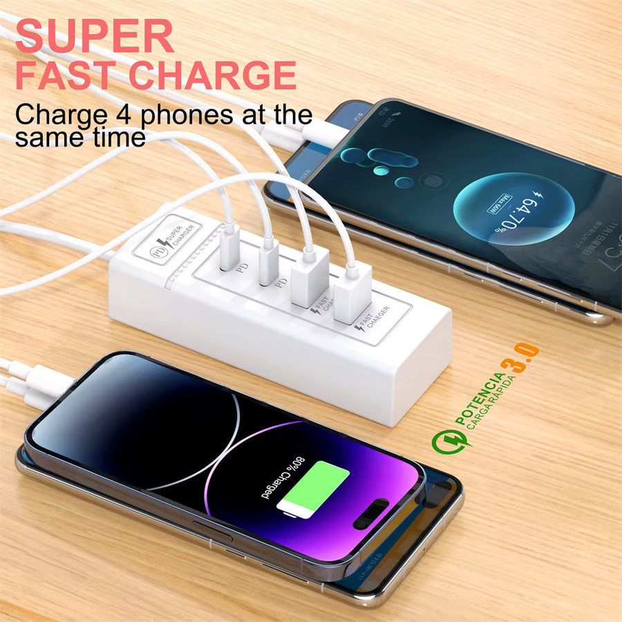 USB Power Streifen mit 4 Ports inklusive USB-C Schnellladefunktion, USB 3.0 Hub Adapter in Weiß - Bild 2