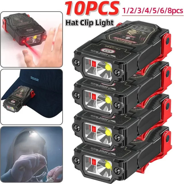 ESMARTER Mini LED Scheinwerfer mit Bewegungssensor, wiederaufladbare Clip-Taschenlampe für Hut und Kappe, wasserdicht, Schwarz - Bild 1