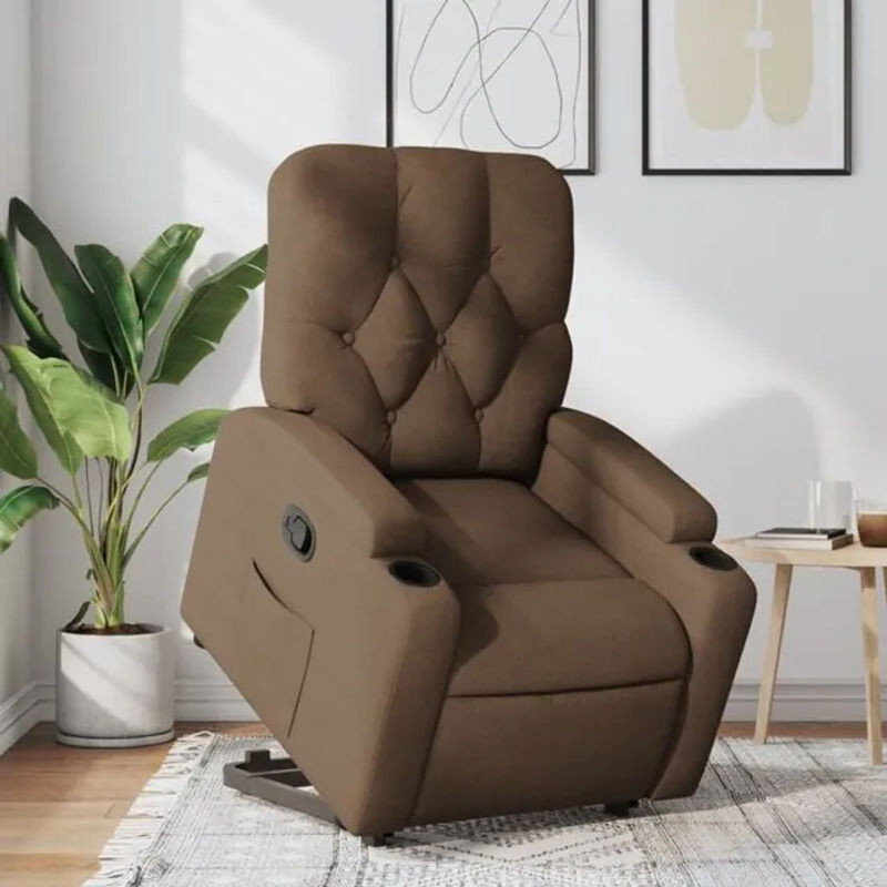 vidaxl Relaxsessel mit Aufstehhilfe aus braunem Polyester-Stoff - Bild 1
