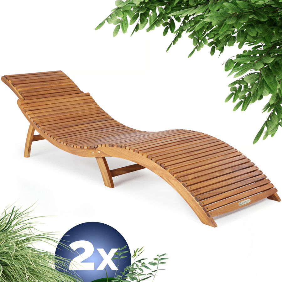 CASARIA 2er-Set Faltbare Gartenliegen aus FSC-zertifiziertem Akazienholz in Braun mit verstellbarer Kopfstütze und ergonomischer Form - Bild 2