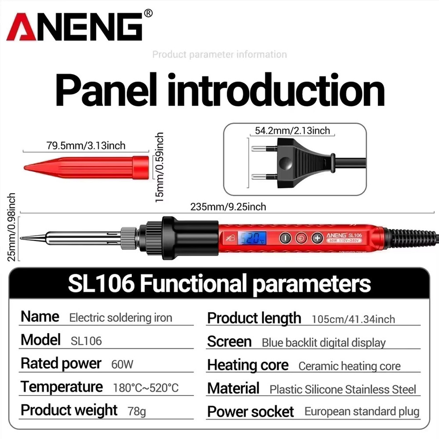 ANENG Intelligenter Elektrischer Lötkolben 60W in Rot mit einstellbarer Temperatur von 180°C bis 520°C für Reparatur und Nachbearbeitung - Bild 6