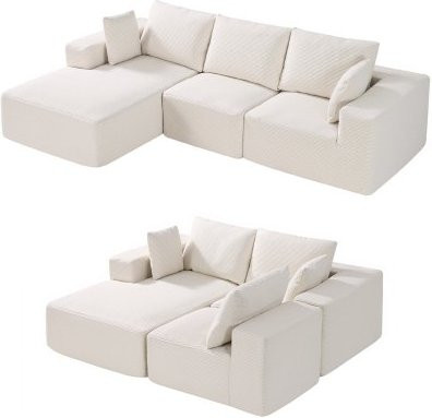 VEVOR Modulares L-förmiges Ecksofa als Schlafsofa mit Cordstoff und Kissen, Beige - Bild 1