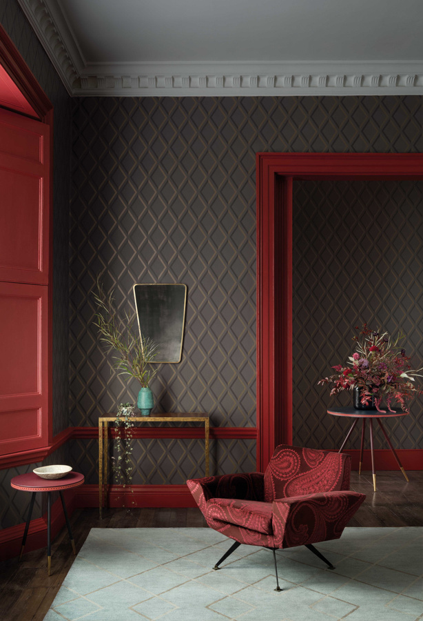 Cole & Son Tapete Pompeian mit geometrischem Abstract-Design in Bronze und Anthrazit - Bild 1