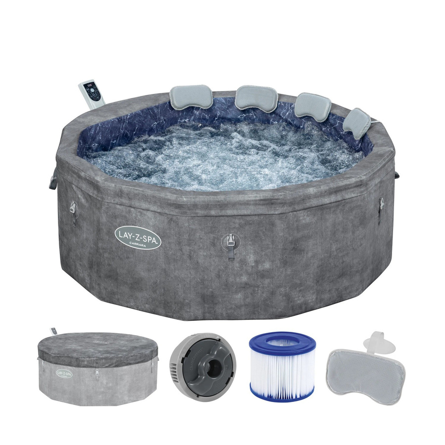 Bestway Lay-Z-Spa Carrara AirJet aufblasbarer Whirlpool für 6 Personen in Grau mit Schaumstoffpaneelen, Durchmesser: 170 cm, Höhe: 65 cm - Bild 2