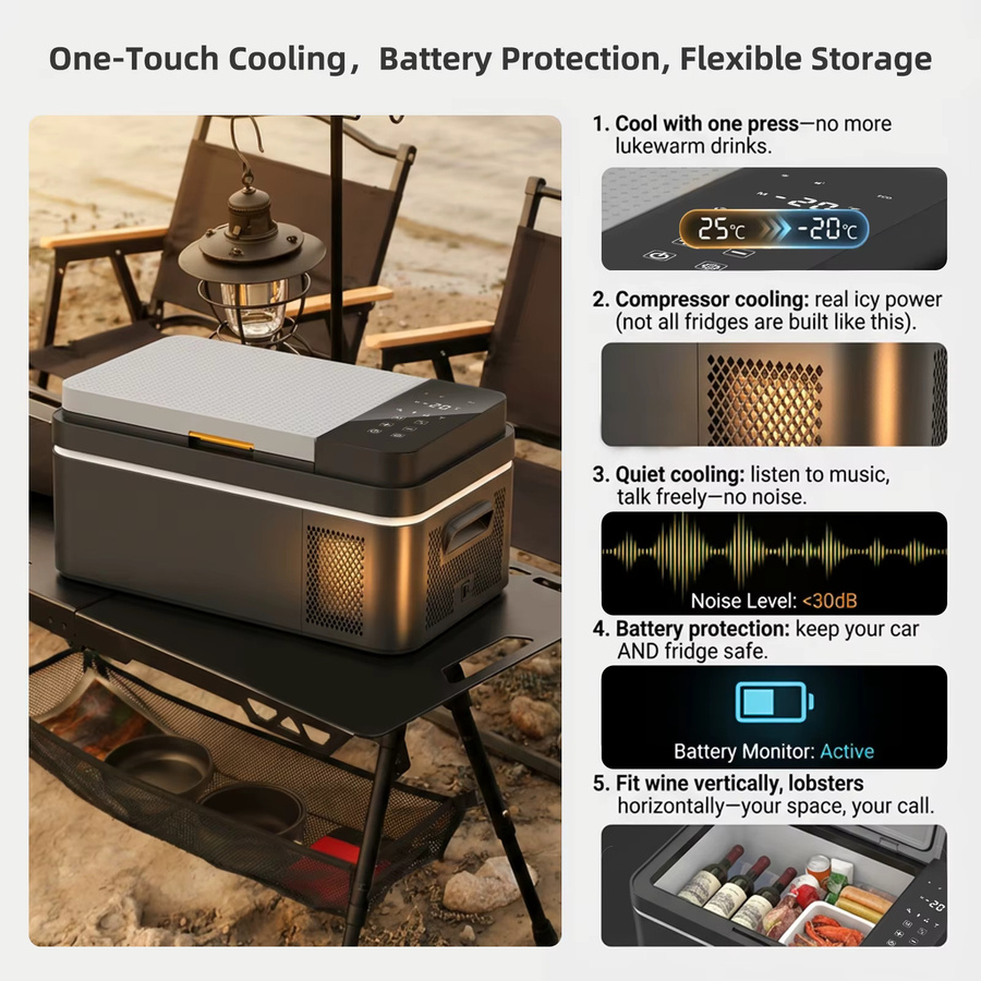 Podofo Kompressor-Auto-Kühlbox mit App-Steuerung, Tragbarer Gefrierschrank für Camping und Reisen, 12/24V DC und 100-240V AC - Bild 6