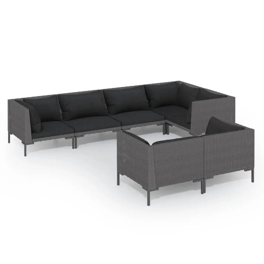 vidaXL 7-teiliges Garten-Lounge-Set in U-Form aus Poly-Rattan mit Kissen in Dunkelgrau und Schwarz - Bild 2
