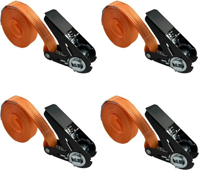 TRUTZHOLM 4er Set Ratschen Spanngurte in Orange mit schwarzem Schloss, Länge: 4 m, Tragkraft: 800 kg - Bild 1