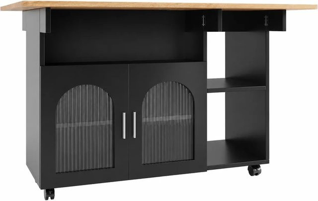 Merax Kücheninsel Servierwagen in Schwarz mit Holzoptik und Rollen, B/T/H: 120 x 70 x 79,5 cm - Bild 1