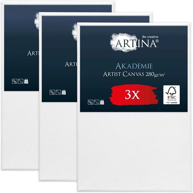 Artina Akademie Keilrahmen Set aus FSC Holz und Baumwolle in Weiß, B: 100 cm, H: 150 cm, 3er Pack - Bild 1
