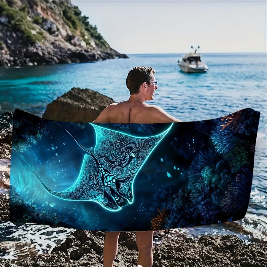 Strandtuch Spirit Rochen Gleiten von JMG Household Supplies mit tropischem Stachelrochen-Print in Blau, leichtes Mikrofaser-Handtuch, B/H: 50 x 100 cm - Bild 3