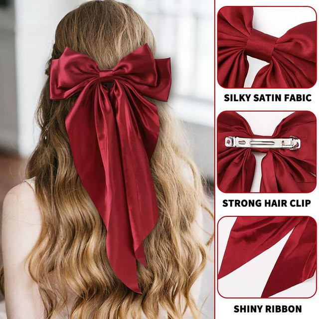 Haarspange Seidensatin, Rote Schleife mit Quastenband, Damen - Bild 1