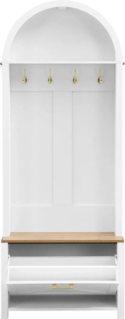okwish Garderoben Set mit Schuhregal und Haken in Weiß, modern und matt, B/T/H: 75 x 35 x 195 cm - Bild 1