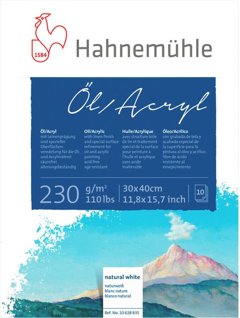 Hahnemühle Professionals Öl- und Acrylmalblock aus Zellstoff, naturweiß, 10 Blatt, B: 30 cm, H: 40 cm - Bild 1