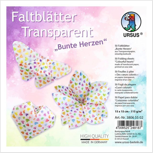 URSUS Transparentpapier-Faltblätter Bunte Herzen in Multicolor - Bild 1