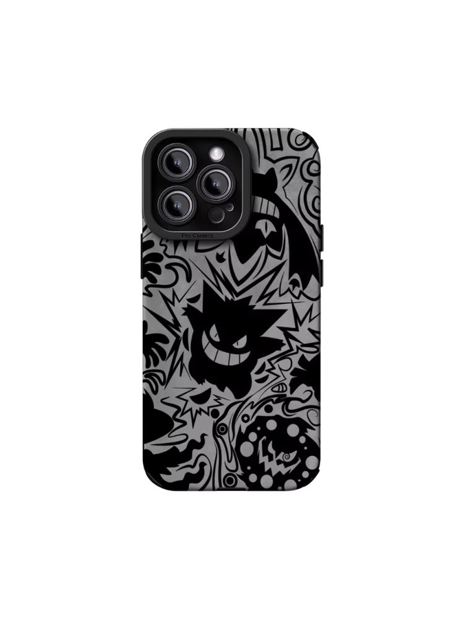 Potdemiel Leder-Lammfell-Handyhülle mit Gengar Pokemon Design in Schwarz für iPhone 17, 16 Pro Max, 15, 14 und 13 Max - Bild 3