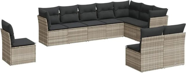 vidaXL 10-tlg. Garten-Sofagarnitur in L-Form aus Poly-Rattan mit Kissen, Hellgrau - Bild 1