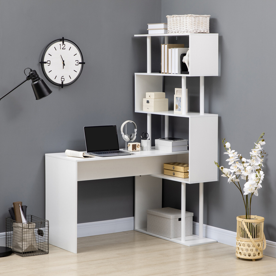 HOMCOM Eckschreibtisch in L-Form mit 4 Ablagen, moderner Computertisch für das Home-Office, Weiß, B/T/H: 120 x 80 x 176 cm - Bild 2